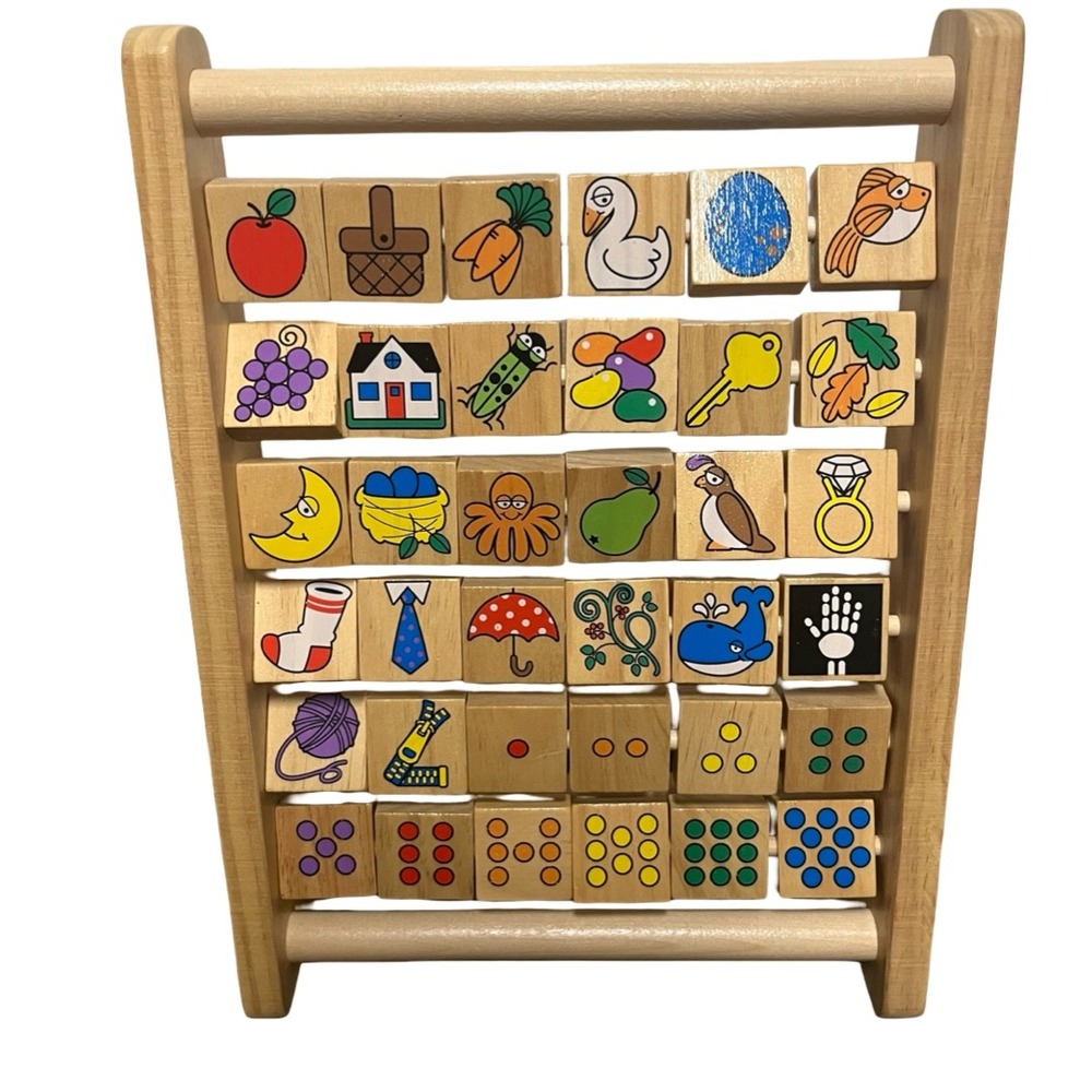 Melissa & Doug Wooden Alphabet Numbers Abacus Educational Spinning Blocks Toy